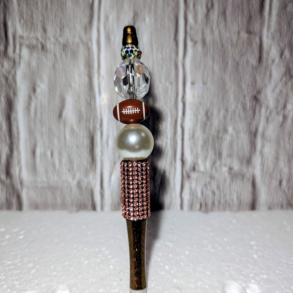 2 Beaded Themed Pen One football & Beaded Pink Pearl Themed Pen